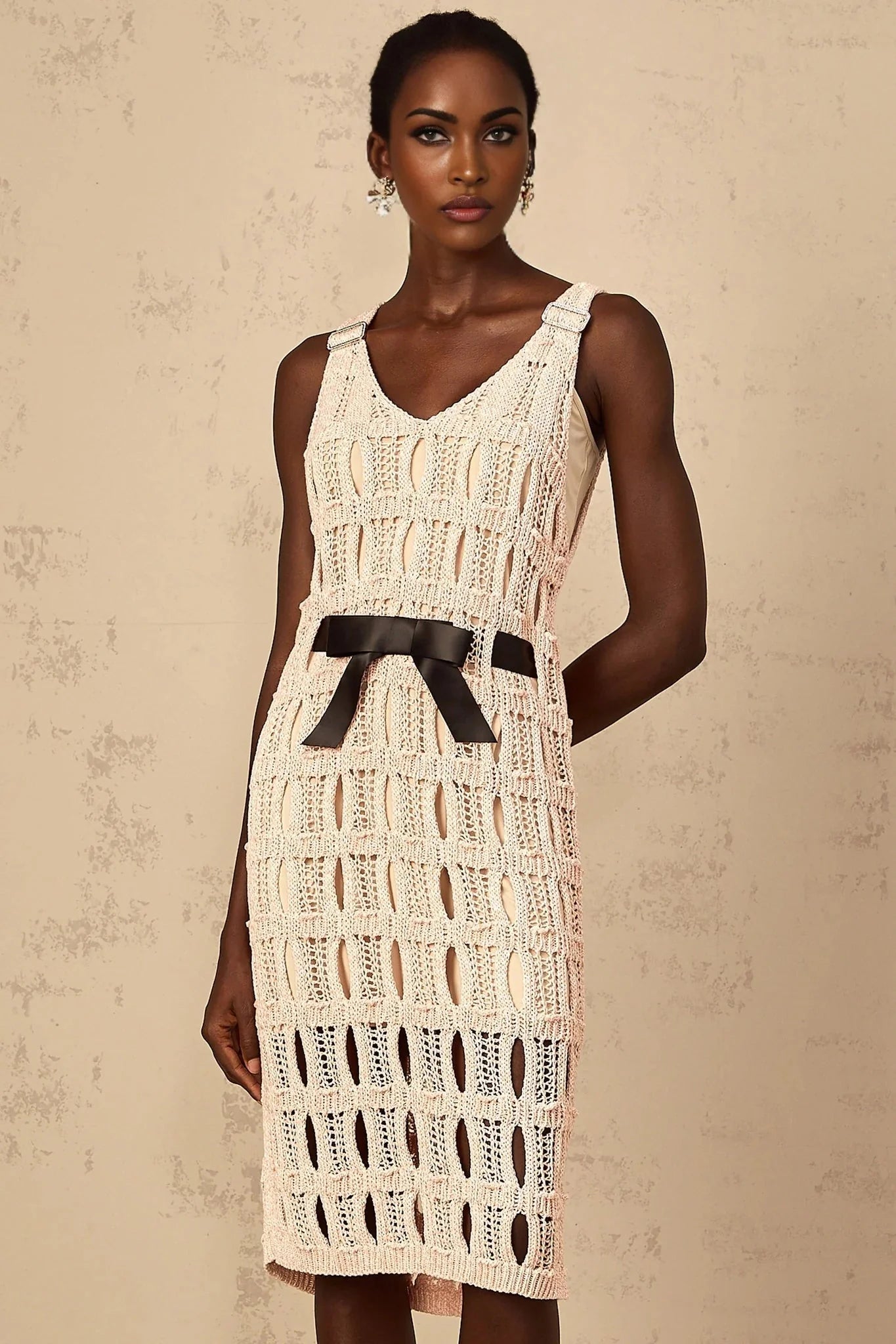 crochet dress v neck Knit V-Neck Dress in Crochet