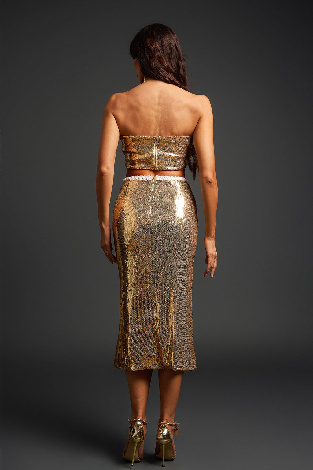 Felicity Midi Dress - Strapless - Sequin Detailing - Figure-Hugging Silhouette - Daring Side Slit - Luxurious Feel