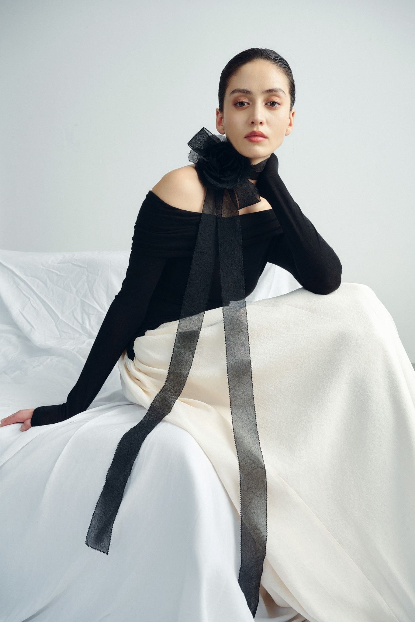 Sofia Off Shoulder Maxi Dress – Adjustable Neckline – Soft Stretch Fit