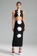 Willow Midi Dress - Cut Out - Floral Detailing - Fitted Silhouette - Captivating Neckline - Sophisticated Length