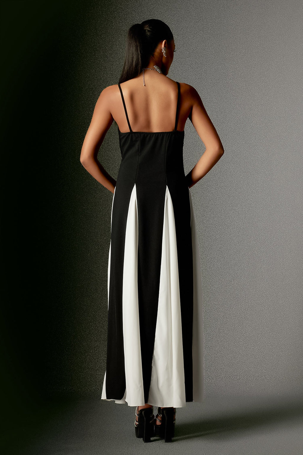 Gwendolyn Midi Dress - Unique Patchwork - Neckline - Flowing Midi Length - Comfortable Draping - Versatile