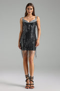 Margherita Embellished Tassel Mini Dress - Intricate Detailing - Tailored Fit - V-Neckline - Playful Tassels - Luxurious Fabric