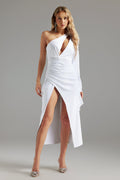 Reagan Midi Dress - One-Shoulder Silhouette - Cut-Out Detailing - Drapes Beautifully - Slit - Ideal For Evening Events