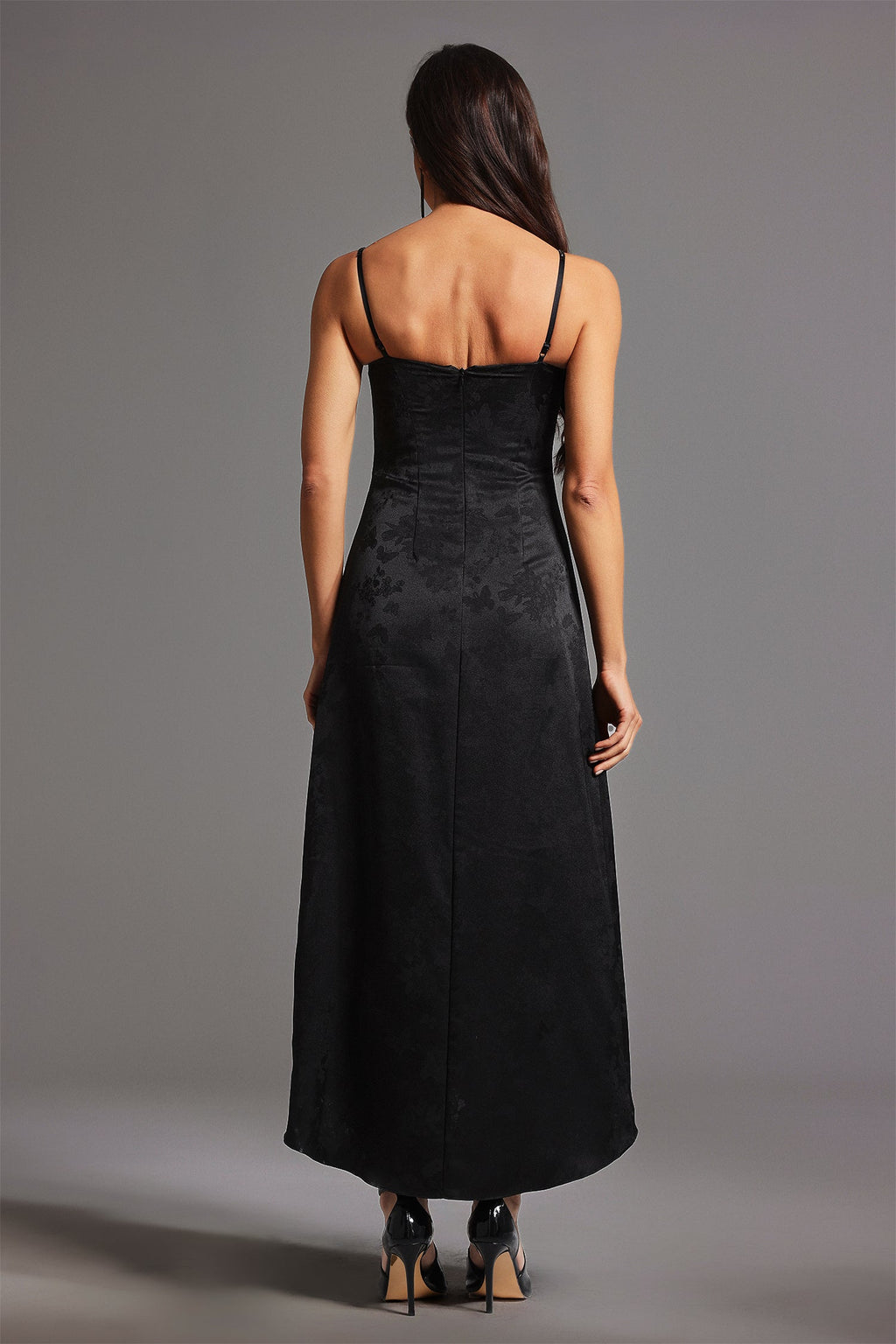 Norah Midi Dress - Sleeveless Silhouette - Spaghetti Straps - Sweetheart Neckline - High Slit - Luxurious Fabric