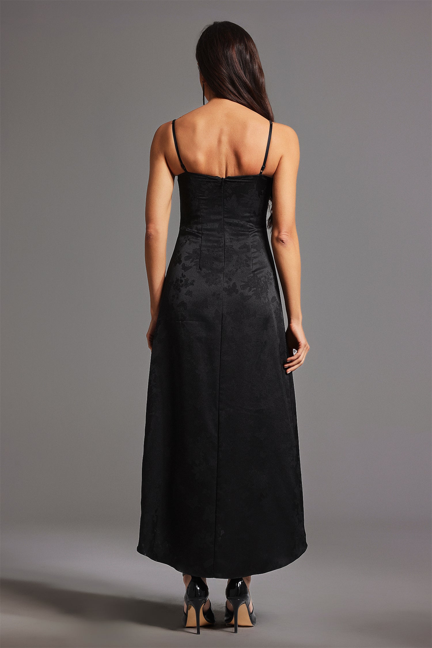 Norah Midi Dress - Sleeveless Silhouette - Spaghetti Straps - Sweetheart Neckline - High Slit - Luxurious Fabric