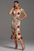 Kenzie Midi Dress - Floral Embroidery - Fishtail Silhouette - Round Neckline - Short Sleeves - Versatile