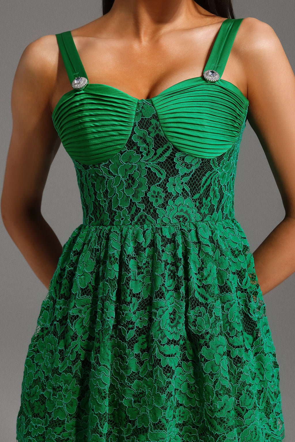 Malaya Mini Dress - Intricate Lace Detailing - Pleated Bodice - Feminine Silhouette - Open Back - Versatile Statement