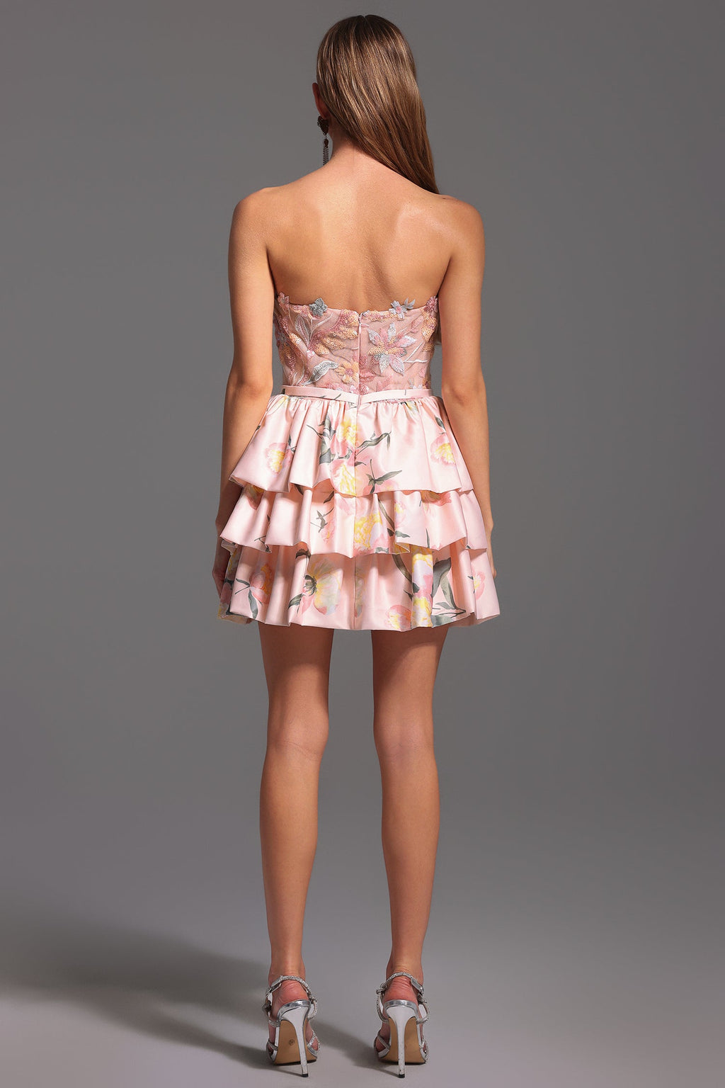 Jenna Mini Dress - Strapless - Floral Embroidery - Flared Silhouette - Soft Fabric - Delicate Floral Patterns