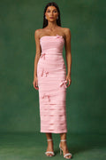 Tinsley Midi Dress - Sleeveless - Bow Accents - Wrinkle Detailing - Strapless Neckline - High-Quality Craftsmanship