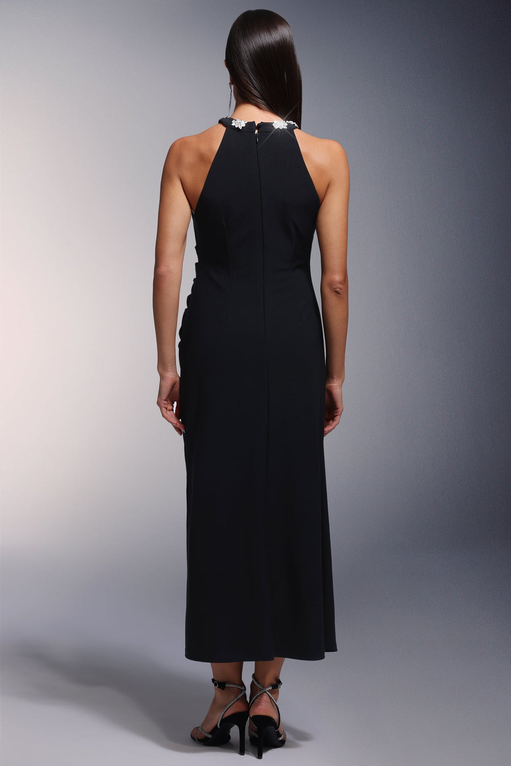 Tecla Midi Dress - Hollow Halter Neckline - Diamond Detailing - High Slit - Soft Stretchy Fabric - Versatile Styling Options