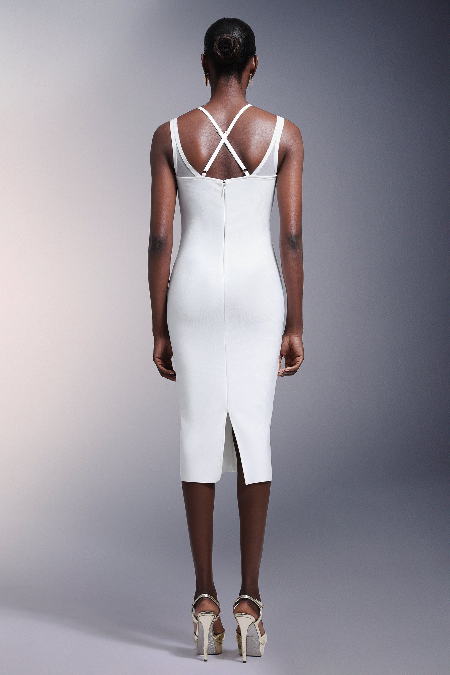 Virginia Midi Dress - Figure-Hugging Fit - Plunging Neckline - Intricate Bodice Detailing - High-Quality Blend - Bandage