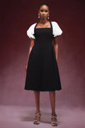 Millie Midi Dress - Square-Cut Collar - Voluminous Sleeves - Flattering Silhouette - Comfortable Fit - Statement-Making