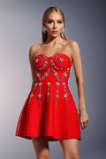 Karina Strapless Diamond Bandage Mini Dress - Intricate Diamond Detailing - Flattering Fit - Playful Flare