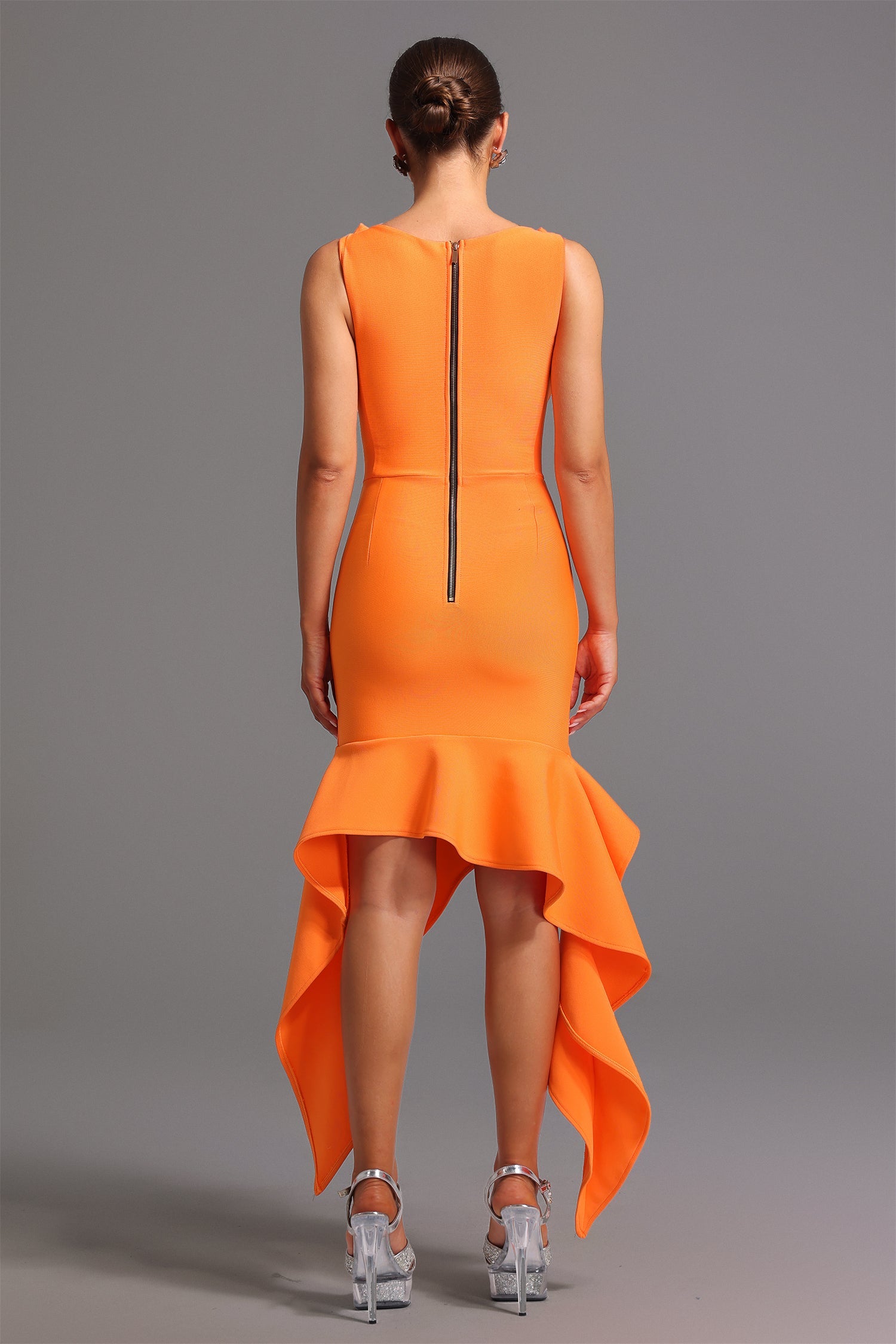Milena Midi Dress - Sleek Silhouette - Asymmetrical Hem - Round Neckline - Comfortable Fit - Eye-Catching Color