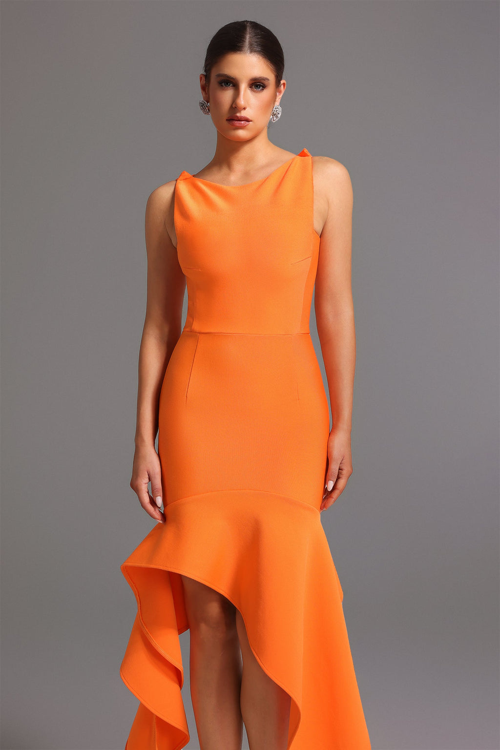 Milena Midi Dress - Sleek Silhouette - Asymmetrical Hem - Round Neckline - Comfortable Fit - Eye-Catching Color