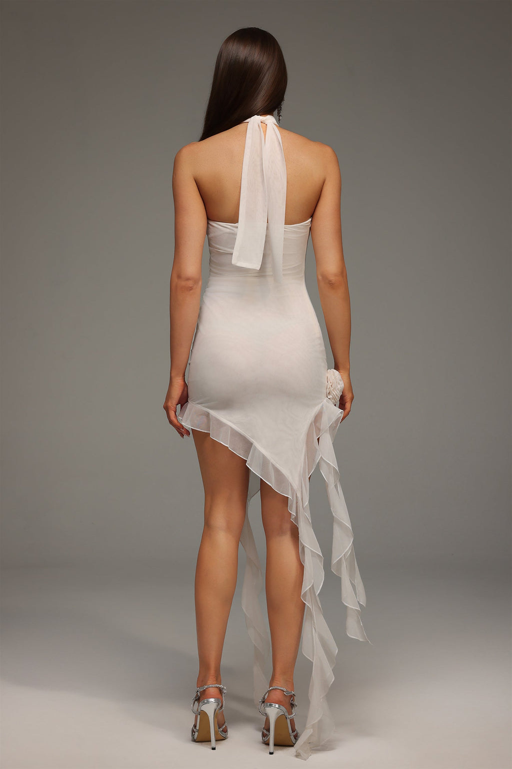 Winter Strapless Flower Mini Dress - Captivating Neckline - Flowy Hemline - Delicate Flower Detail - Comfortable Fit - Effortlessly