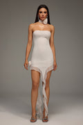 Winter Strapless Flower Mini Dress - Captivating Neckline - Flowy Hemline - Delicate Flower Detail - Comfortable Fit - Effortlessly