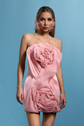 Zaria Mini Dress - Strapless - Floral Detailing - Flowing Pleats - High-Quality Craftsmanship - Playful Mini Length