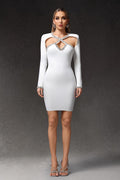 Laura Mini Dress - Hollow Out - Diamond Detailing - Long Sleeves - Unique Neckline - Flattering Fit