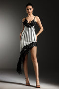 Natalia Midi Dress - Stunning Silhouette - Intricate Lace Detailing - Asymmetrical Hemline - Spaghetti Straps - Versatile Option