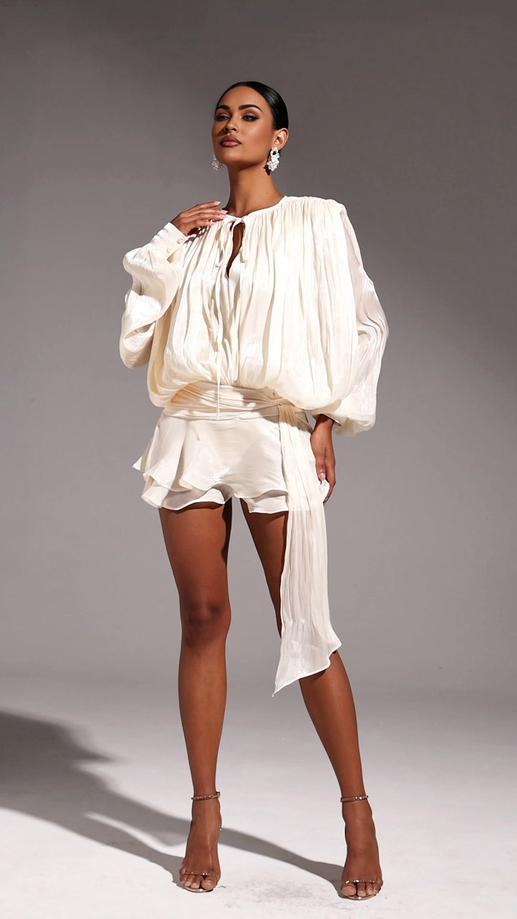Mallory Mini Dress - Flounce - Long Sleeves - Hollow Out Detailing - Soft & Lightweight Fabric - Versatile - modified image