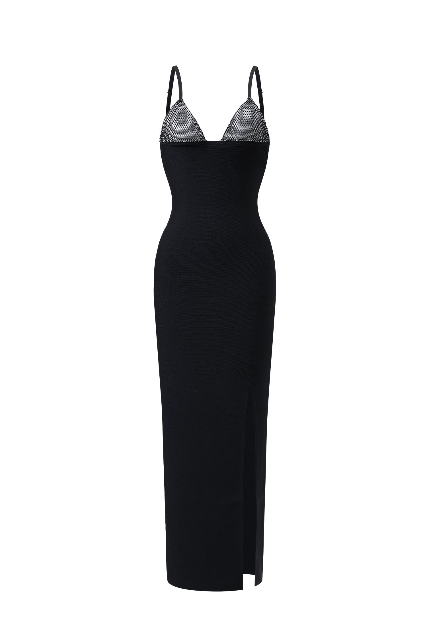 Haven Midi Dress - Barbie Diamonate - Bandage - Thigh-High Slit - Shimmering Accents - Adjustable Straps