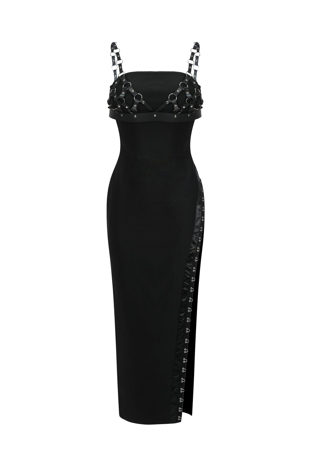 Sonia Midi Dress - High Slit - Weaved Detailing - Form-Fitting Silhouette - Adjustable Straps - Bold