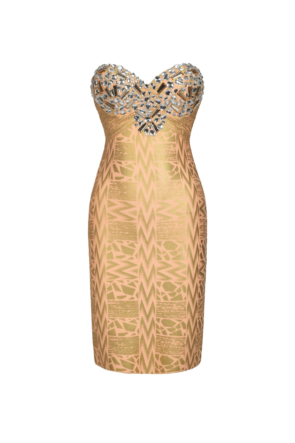 Miracle Mini Dress - Strapless Neckline - Diamante Embellishments - Body-Hugging Silhouette - Wave Pattern - Special Occasions