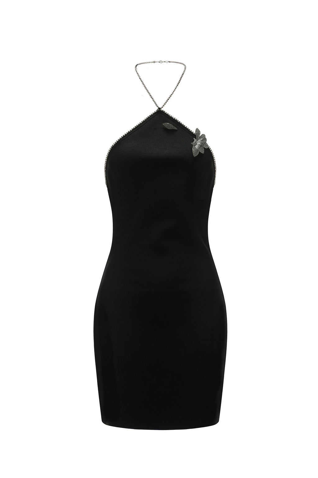 Miriana Mini Dress - Halterneck - Bandage - Sleek Silhouette - Intricate Neckline Detailing - Sparkling Embellishment