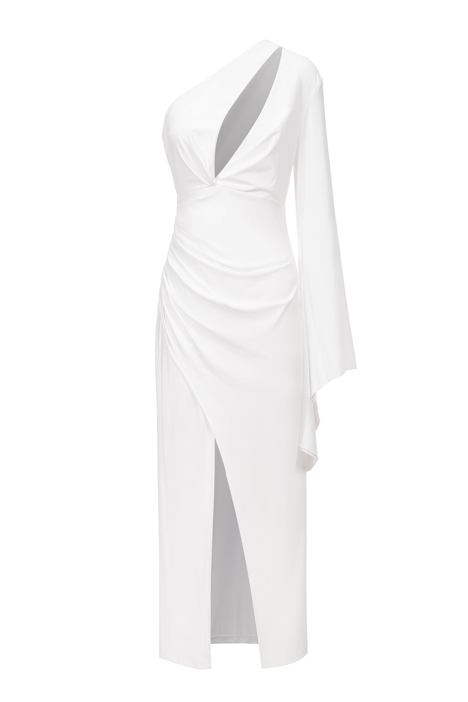 Reagan Midi Dress - One-Shoulder Silhouette - Cut-Out Detailing - Drapes Beautifully - Slit - Ideal For Evening Events