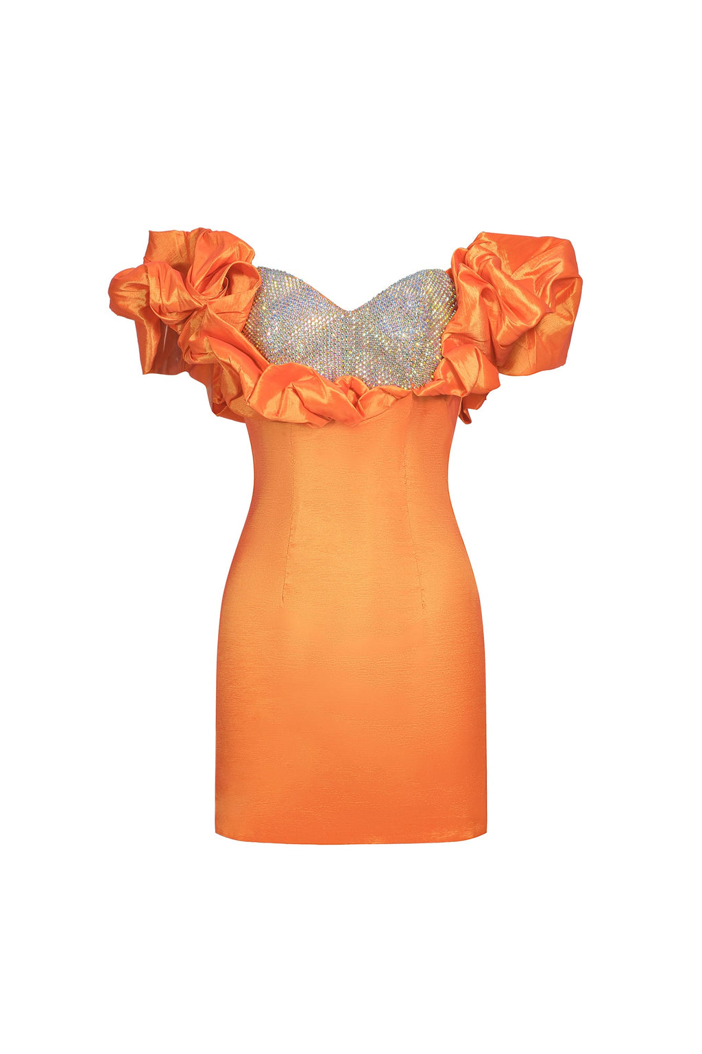 Mariateresa Mini Dress - Off-Shoulder Neckline - Puff Sleeves - Diamante Embellishments - Figure-Hugging Fit - Mini Length