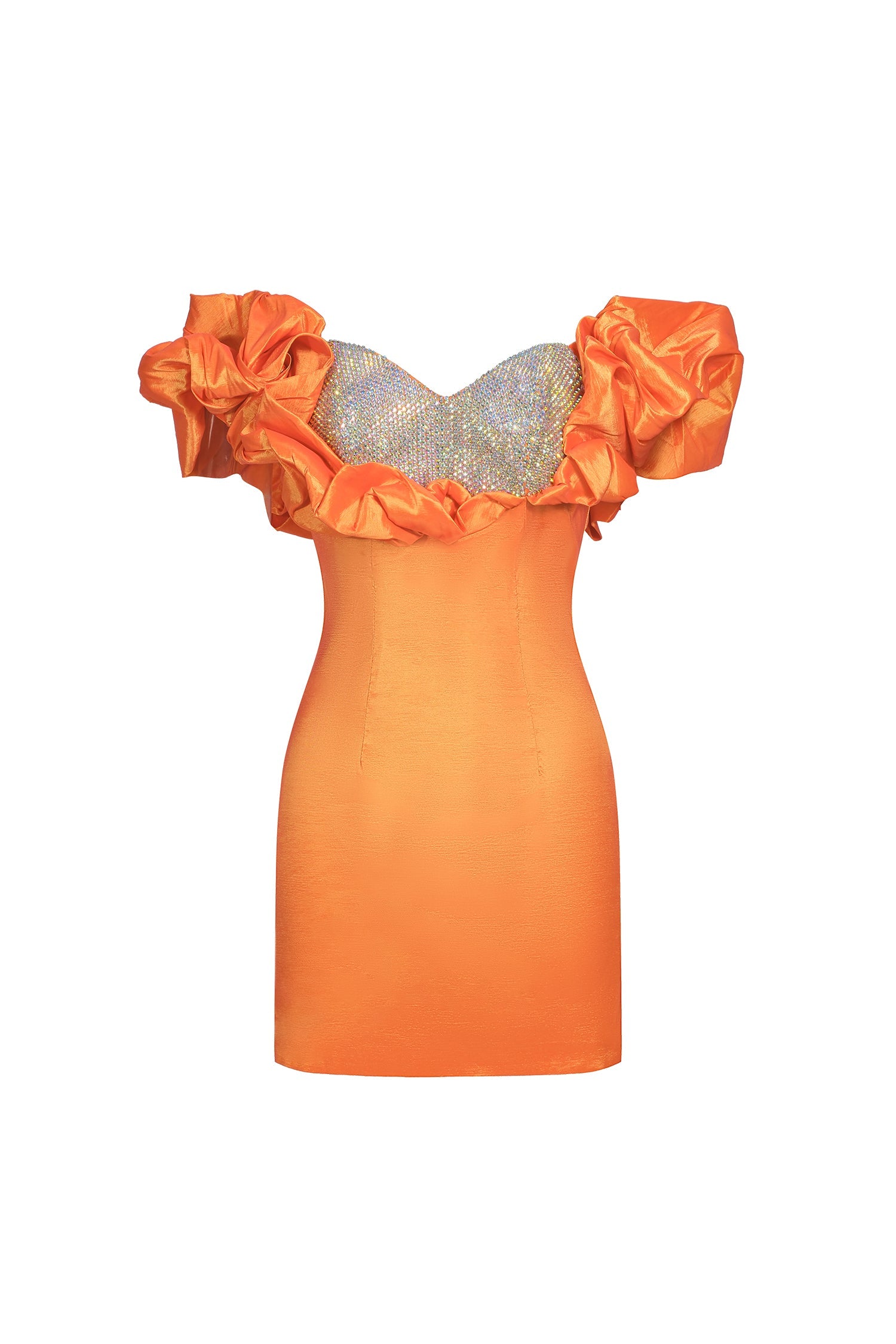 Mariateresa Mini Dress - Off-Shoulder Neckline - Puff Sleeves - Diamante Embellishments - Figure-Hugging Fit - Mini Length
