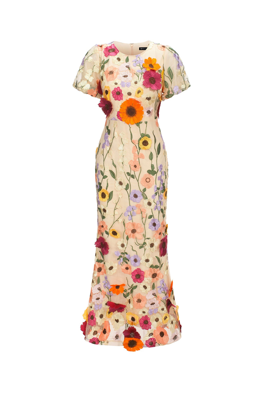 Kenzie Midi Dress - Floral Embroidery - Fishtail Silhouette - Round Neckline - Short Sleeves - Versatile