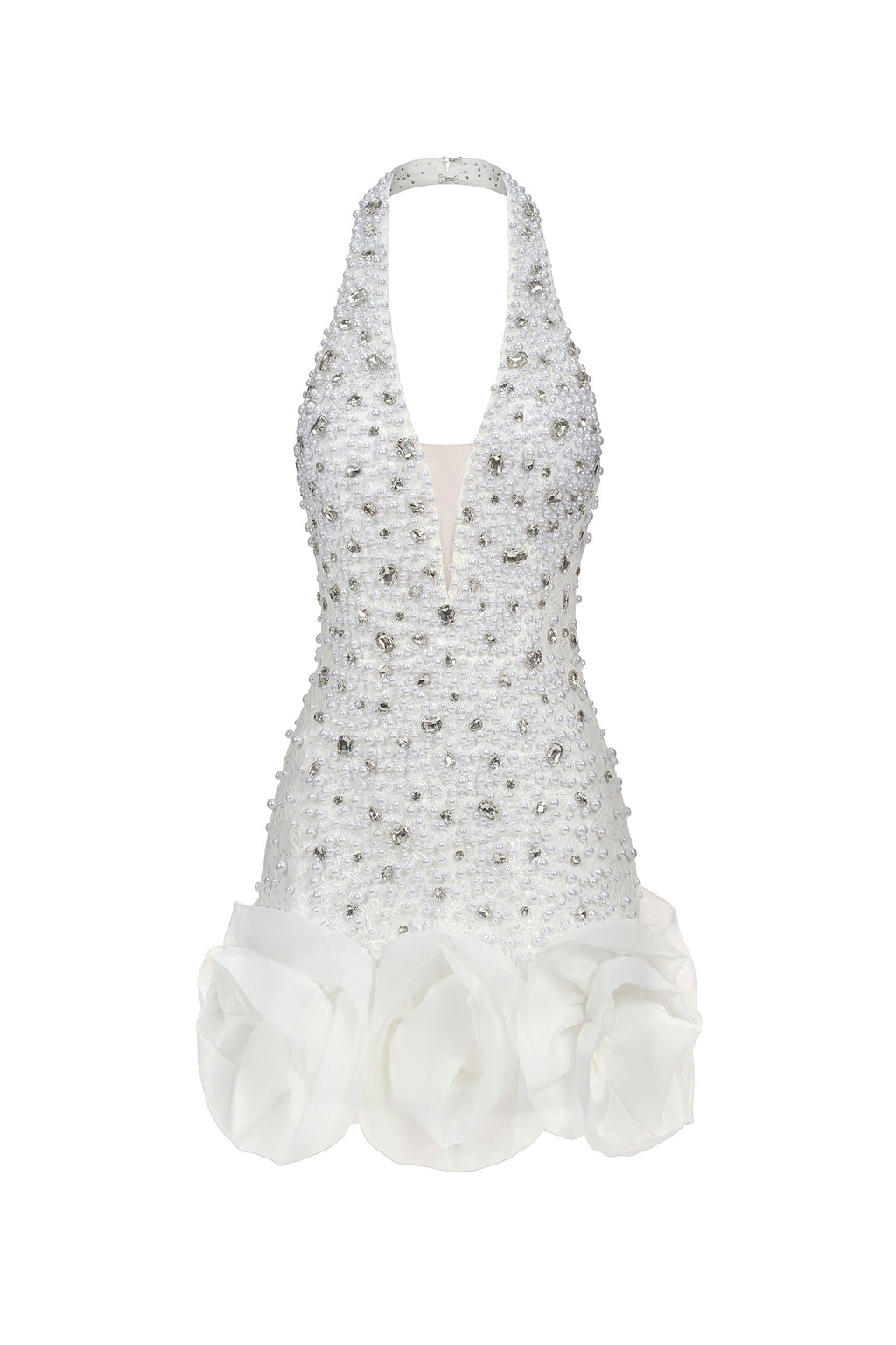 Laney Mini Dress - Sleeveless V-Neck - Diamond Flowers - Shimmering Embellishments - Flattering Fit - Floral Hem
