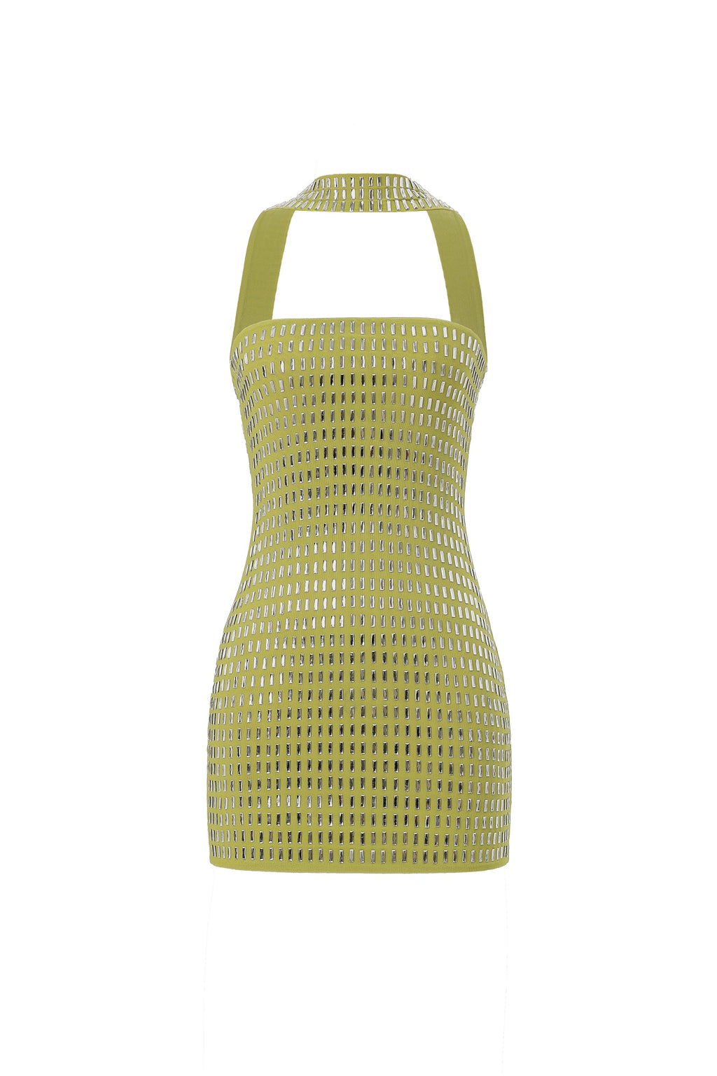 Perlina Mini Dress - Halter Neckline - Sleeveless - Diamond Pattern - Fitted Silhouette - High-Quality Materials