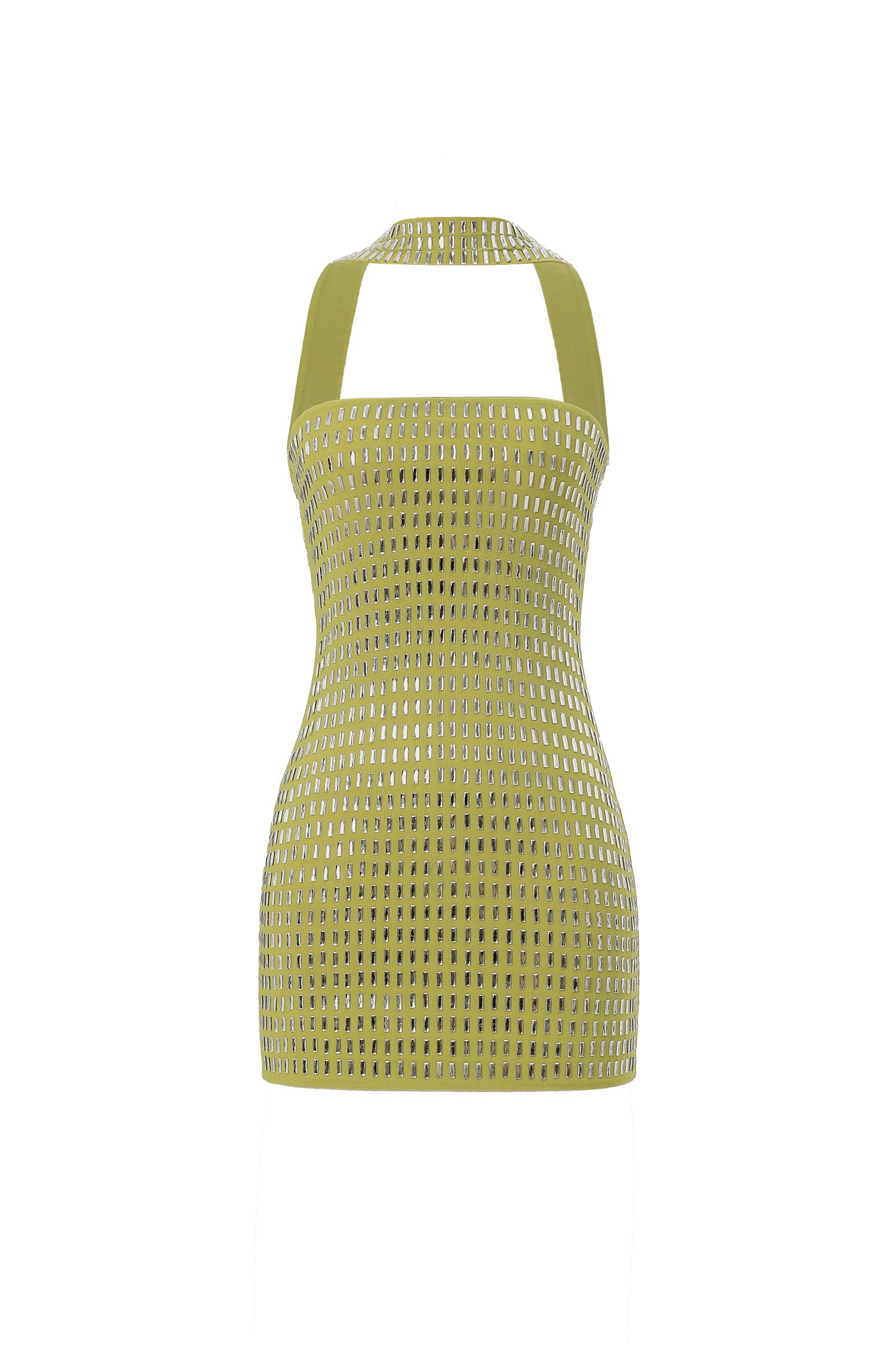 Perlina Mini Dress - Halter Neckline - Sleeveless - Diamond Pattern - Fitted Silhouette - High-Quality Materials