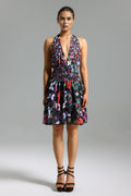 Tinsley Floral Mini Dress - Halter Neckline - Smocked Bodice - Flared Skirt - Vibrant Print