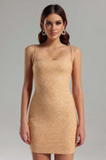 Adalgisa Beige Knitted Halter Mini Dress