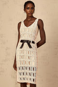 Adalgisa Midi Dress Pink & Black Crochet - Knit Bow Cut - Out