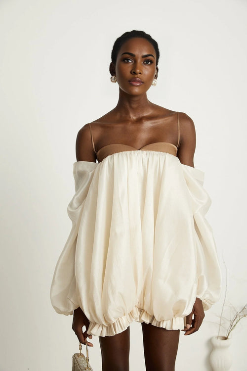 Adalgisa Mini Dress – Bell Sleeves – Pleated Design – Ruffled Trim