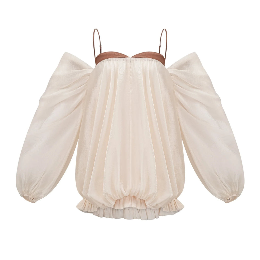 Adalgisa Mini Dress – Bell Sleeves – Pleated Design – Ruffled Trim