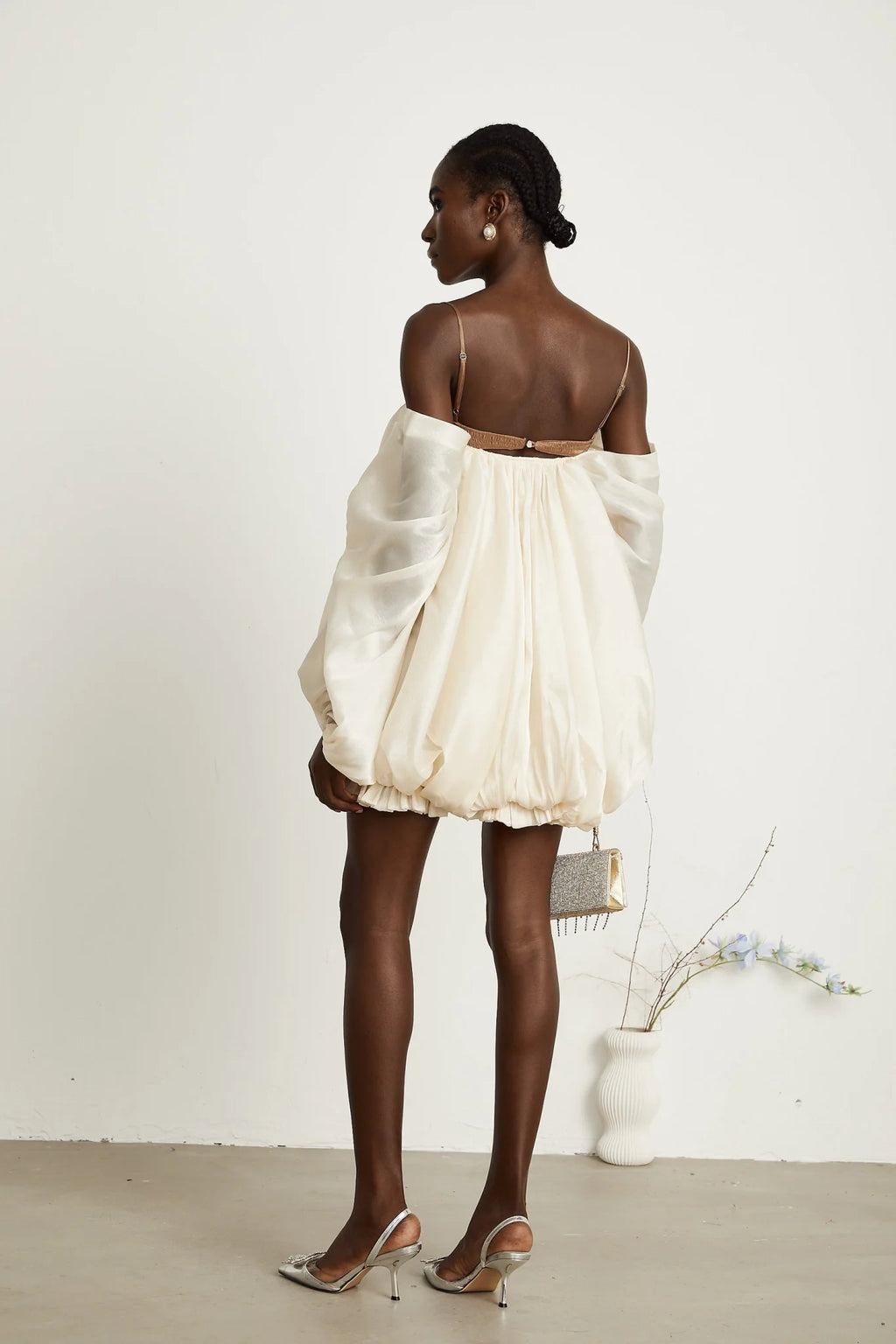 Adalgisa Mini Dress – Bell Sleeves – Pleated Design – Ruffled Trim