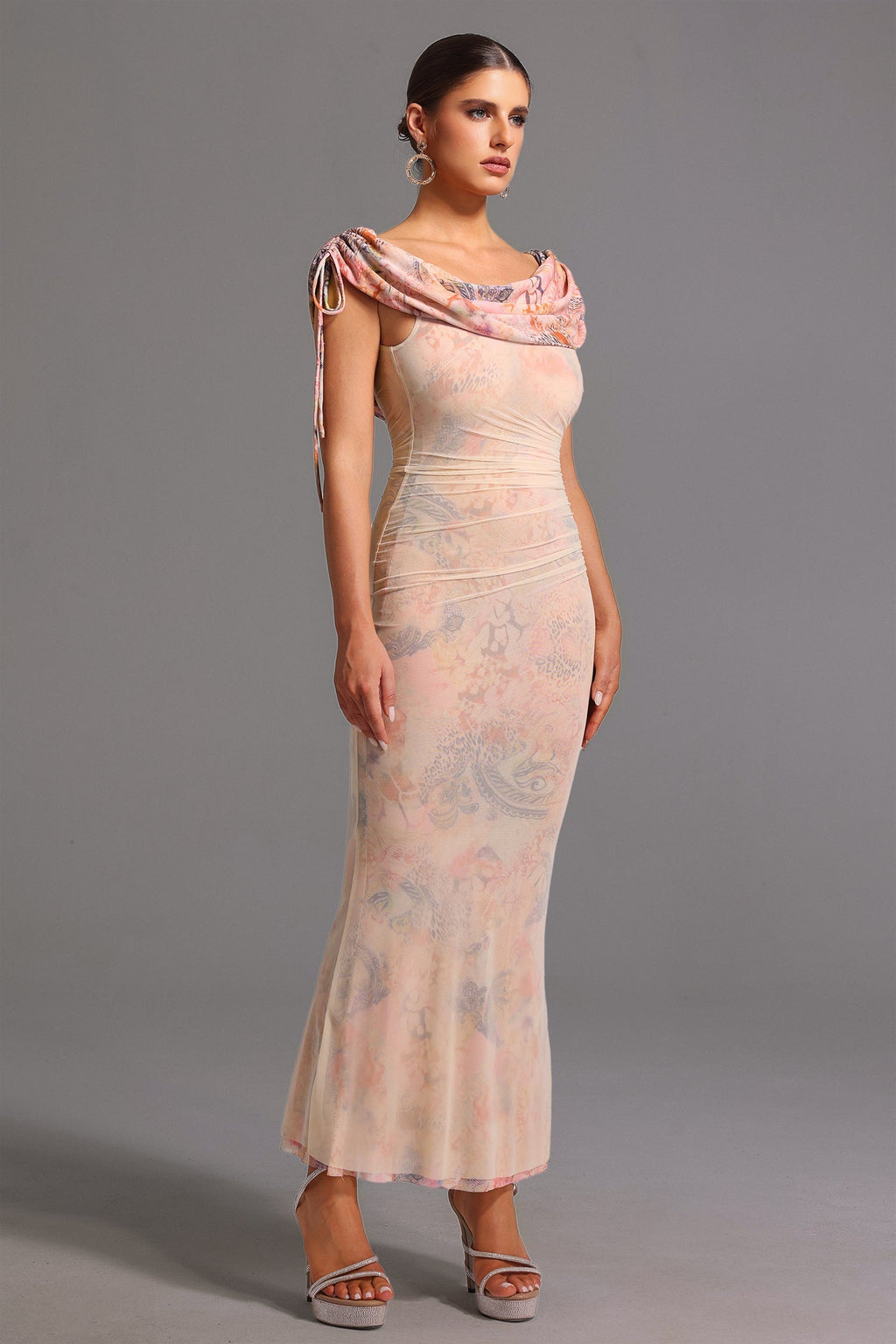 Adalyn Beige Off-the-Shoulder Maxi Dress