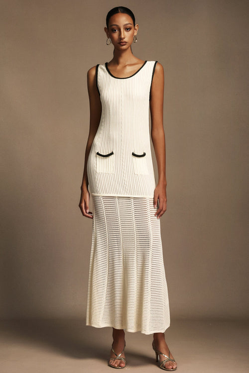 Adalyn Cream Ribbed Maxi Dress with Pockets
