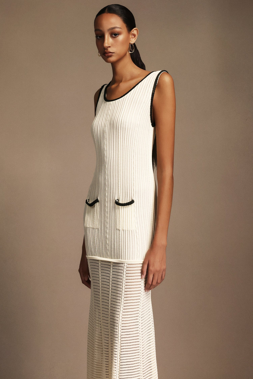 Adalyn Cream Ribbed Maxi Dress with Pockets