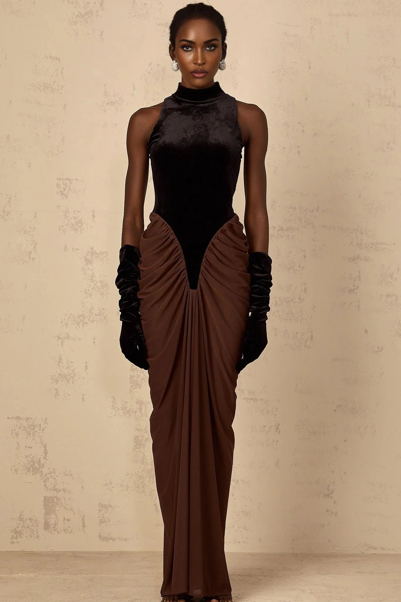 black and brown dress Brown Velvet Mermaid Prom Dress Black Girls Luxury Gold Rhinestone Evening Gowns