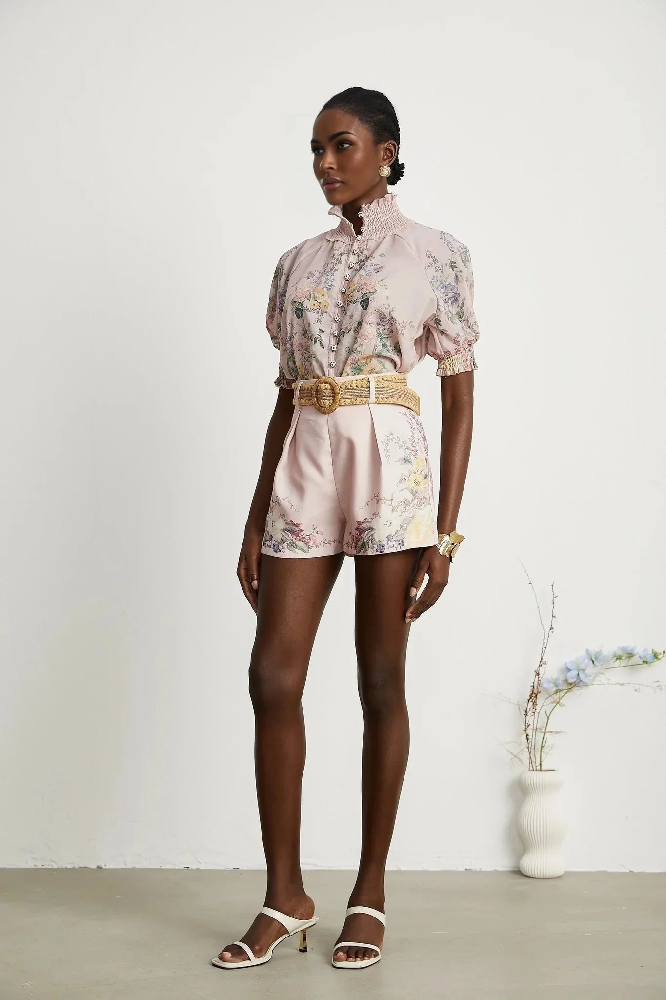 Adalyn Shirt & Shorts - Puff Sleeves - High Neck - Placement - Elastic Waistband