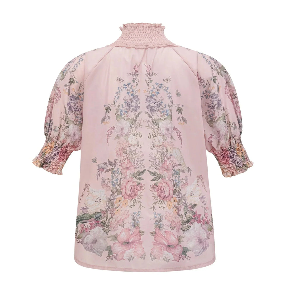 Adalyn Shirt & Shorts - Puff Sleeves - High Neck - Placement - Elastic Waistband