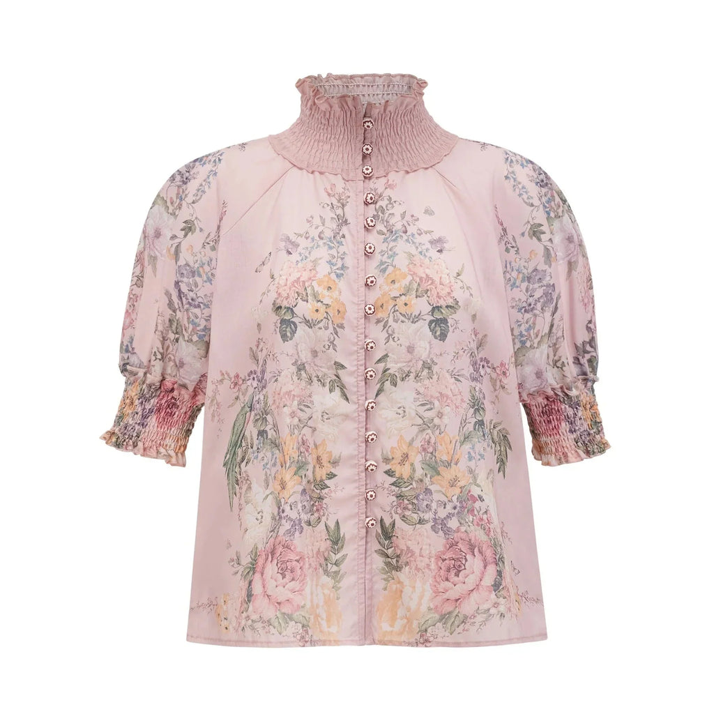 Adalyn Shirt & Shorts - Puff Sleeves - High Neck - Placement - Elastic Waistband