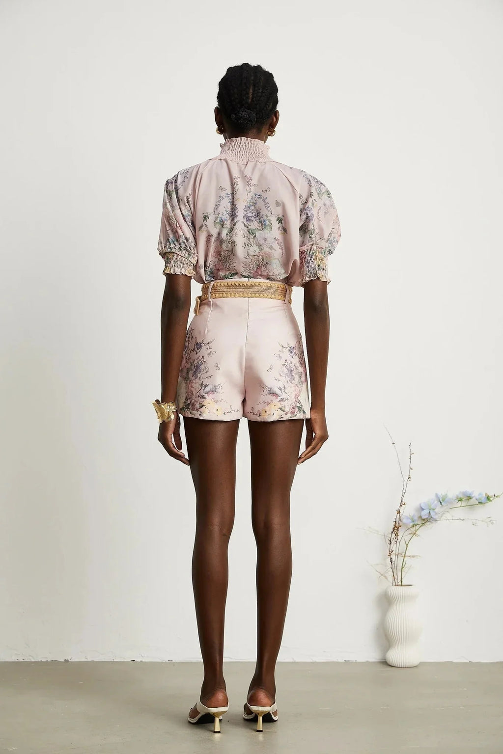 Adalyn Shirt & Shorts - Puff Sleeves - High Neck - Placement - Elastic Waistband